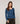 Asymmetrische halslijn van merinowollen trui - Denim Blue